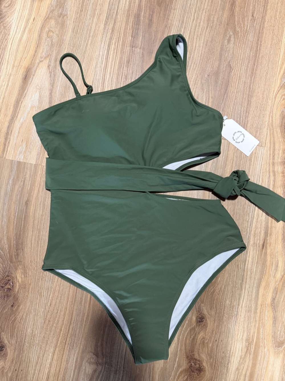 Olive Green One-Shoulder One-Piece Swimsuit